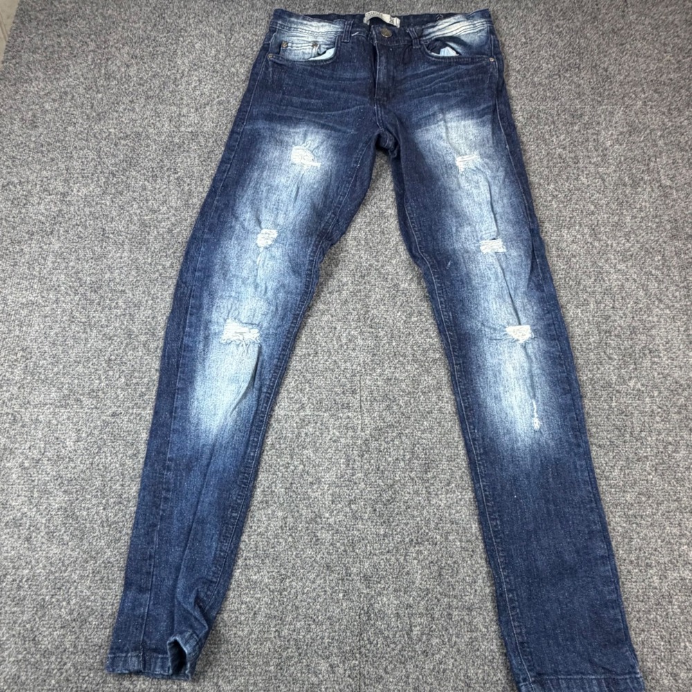 Trestles Supply Co Mens‎ Size 28 30x32 Distressed Slim Fit Jeans Dark Wash Blue